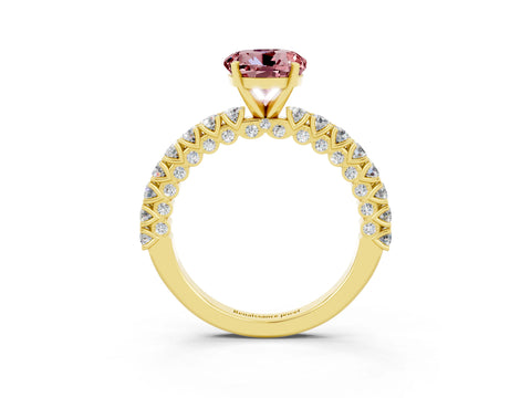 Yellow gold Round Cut Diamond Pavé Band Solitaire Ring with Prong Setting_3