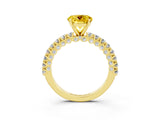 Yellow gold Round Cut Diamond Pavé Band Solitaire Ring with Prong Setting_3