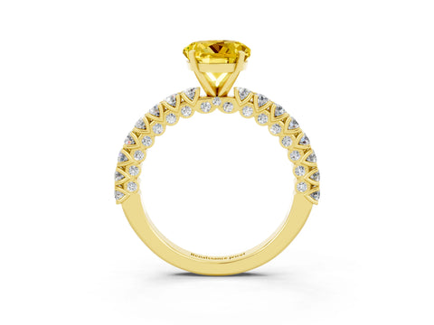 Yellow gold Round Cut Diamond Pavé Band Solitaire Ring with Prong Setting_3