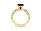 Yellow gold Round Cut Diamond Pavé Band Solitaire Ring with Prong Setting_3