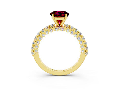 Yellow gold Round Cut Diamond Pavé Band Solitaire Ring with Prong Setting_3