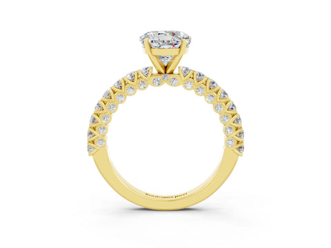 Yellow gold Round Cut Diamond Pavé Band Solitaire Ring with Prong Setting_3