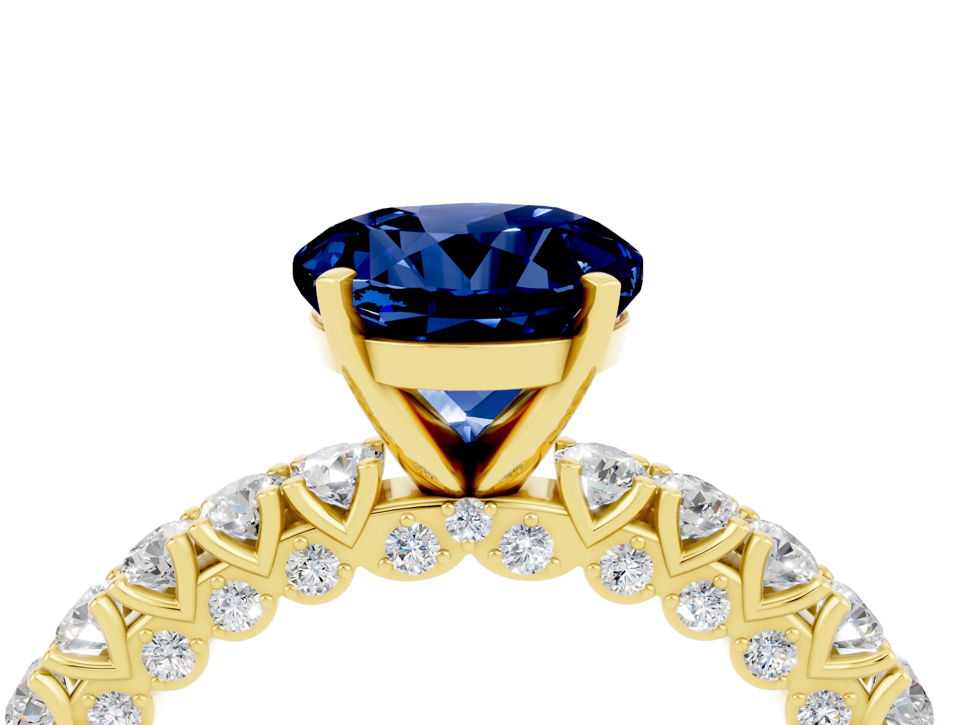 Yellow gold Round Cut Diamond Pavé Band Solitaire Ring with Prong Setting_4