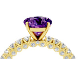 Yellow gold Round Cut Diamond Pavé Band Solitaire Ring with Prong Setting_4