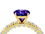 Yellow gold Round Cut Diamond Pavé Band Solitaire Ring with Prong Setting_4