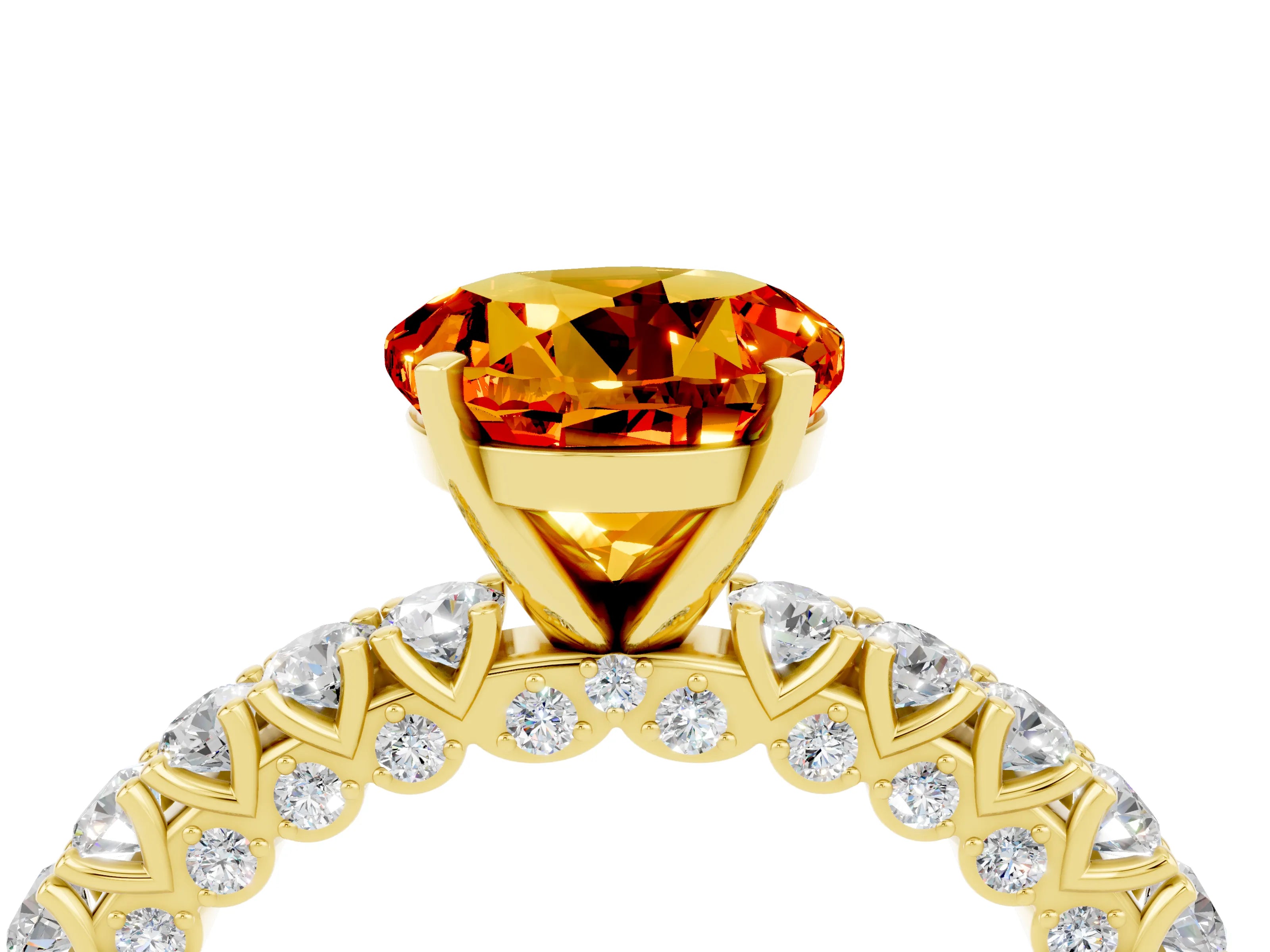 Yellow gold Round Cut Diamond Pavé Band Solitaire Ring with Prong Setting_4