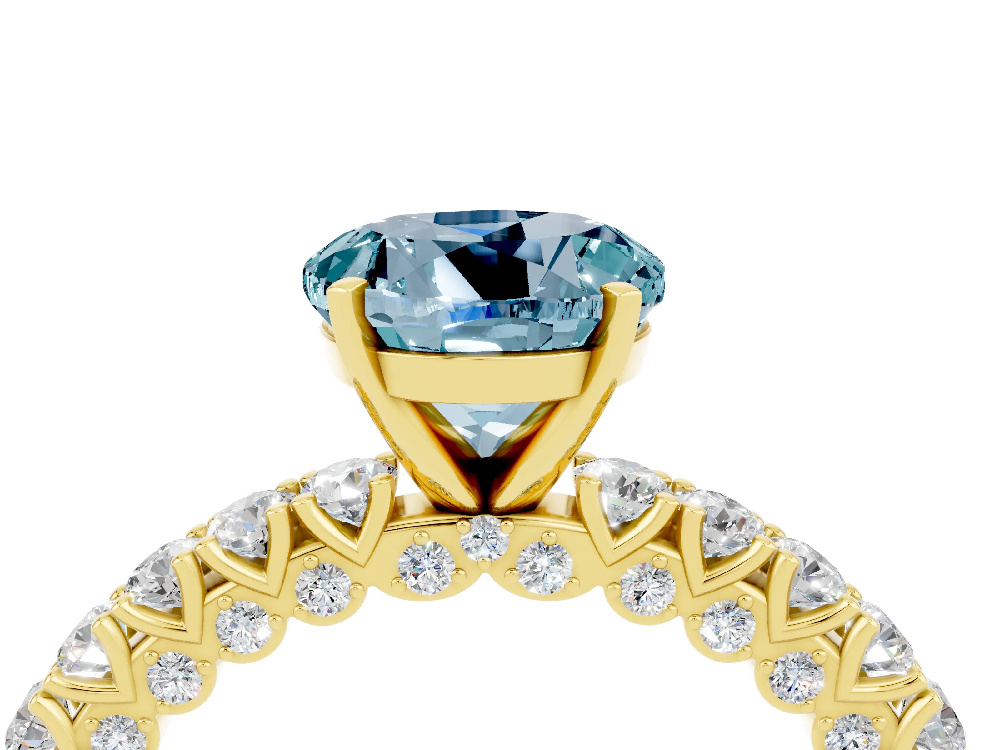 Yellow gold Round Cut Diamond Pavé Band Solitaire Ring with Prong Setting_4