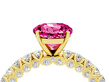 Yellow gold Round Cut Diamond Pavé Band Solitaire Ring with Prong Setting_4