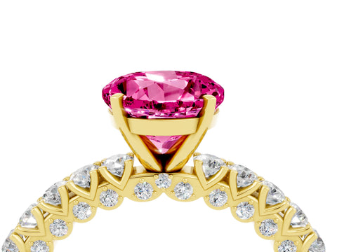 Yellow gold Round Cut Diamond Pavé Band Solitaire Ring with Prong Setting_4
