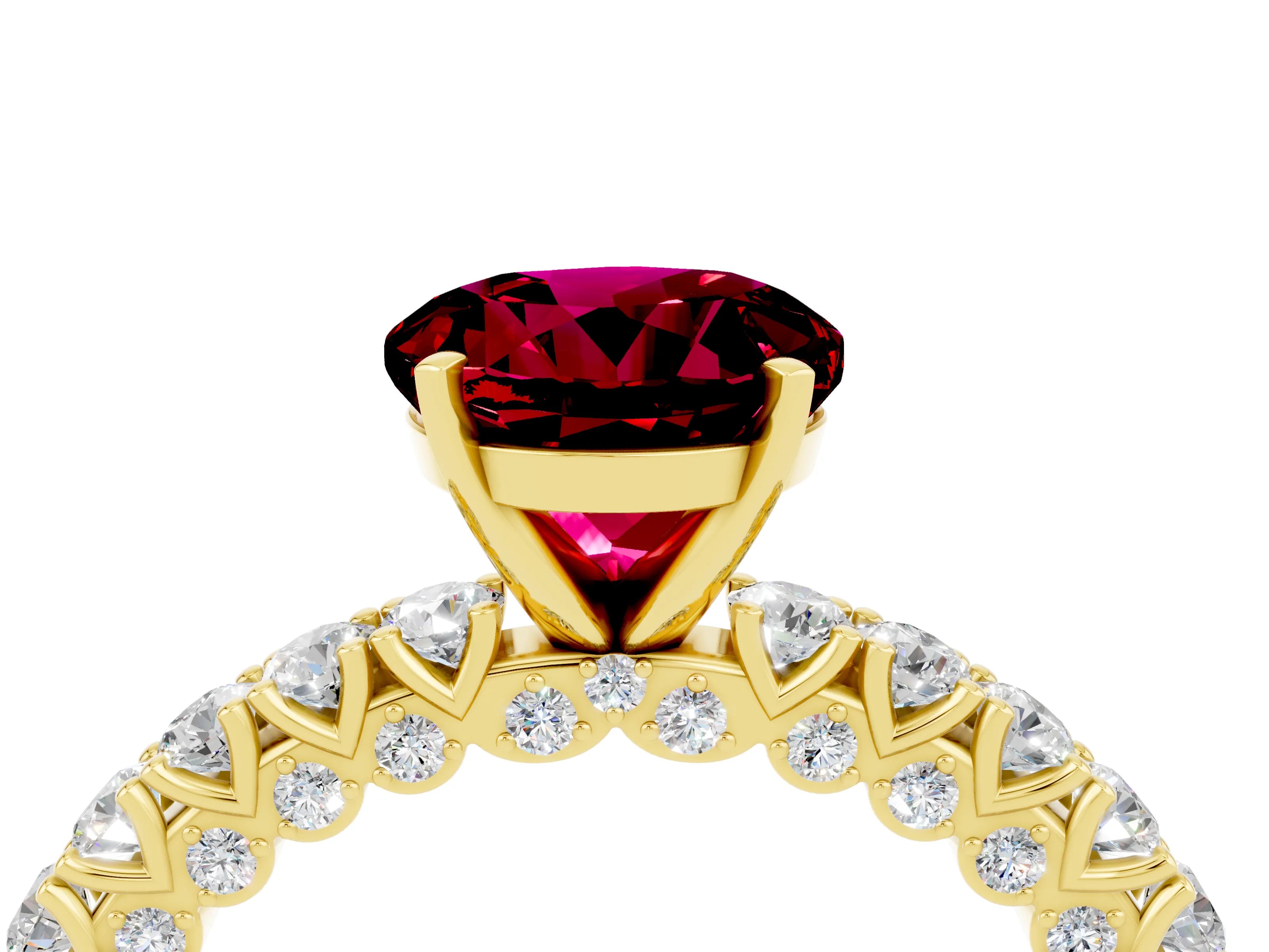 Yellow gold Round Cut Diamond Pavé Band Solitaire Ring with Prong Setting_4