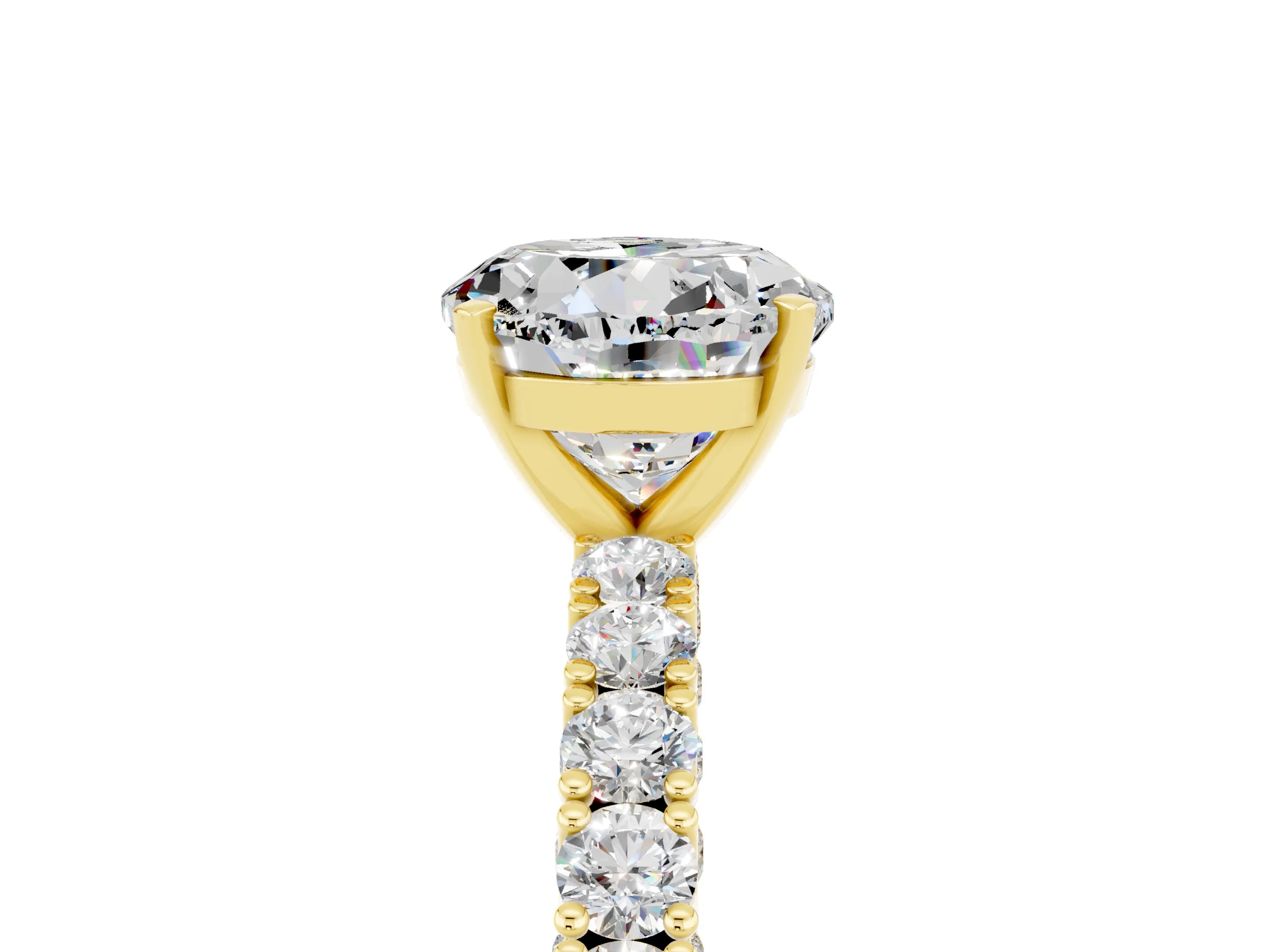 Yellow gold Round Cut Diamond Pavé Band Solitaire Ring with Prong Setting_5