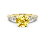 Yellow gold Round Cut Diamond Pavé Band Solitaire Ring with Prong Setting