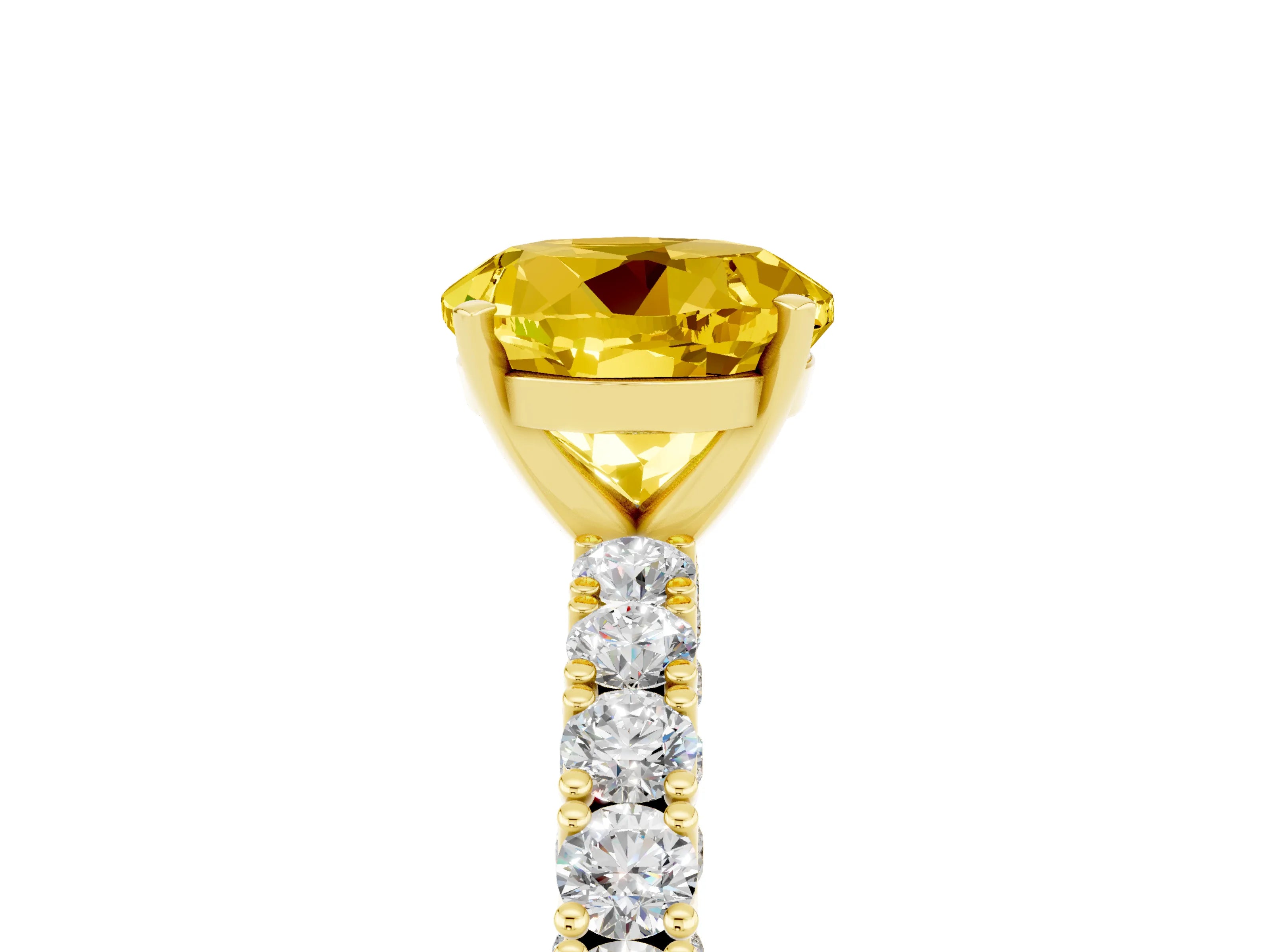 Yellow gold Round Cut Diamond Pavé Band Solitaire Ring with Prong Setting_5