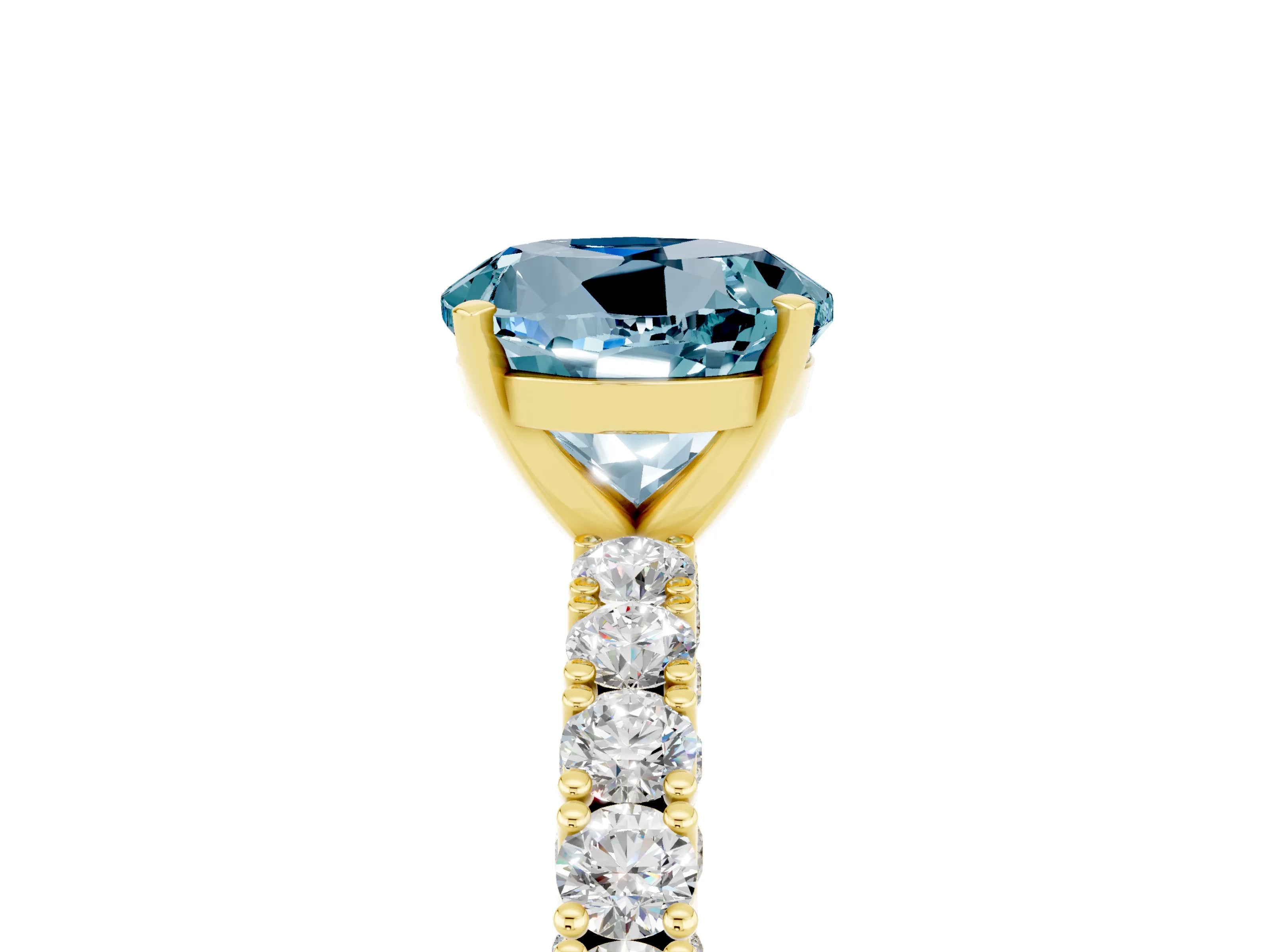 Yellow gold Round Cut Diamond Pavé Band Solitaire Ring with Prong Setting_5
