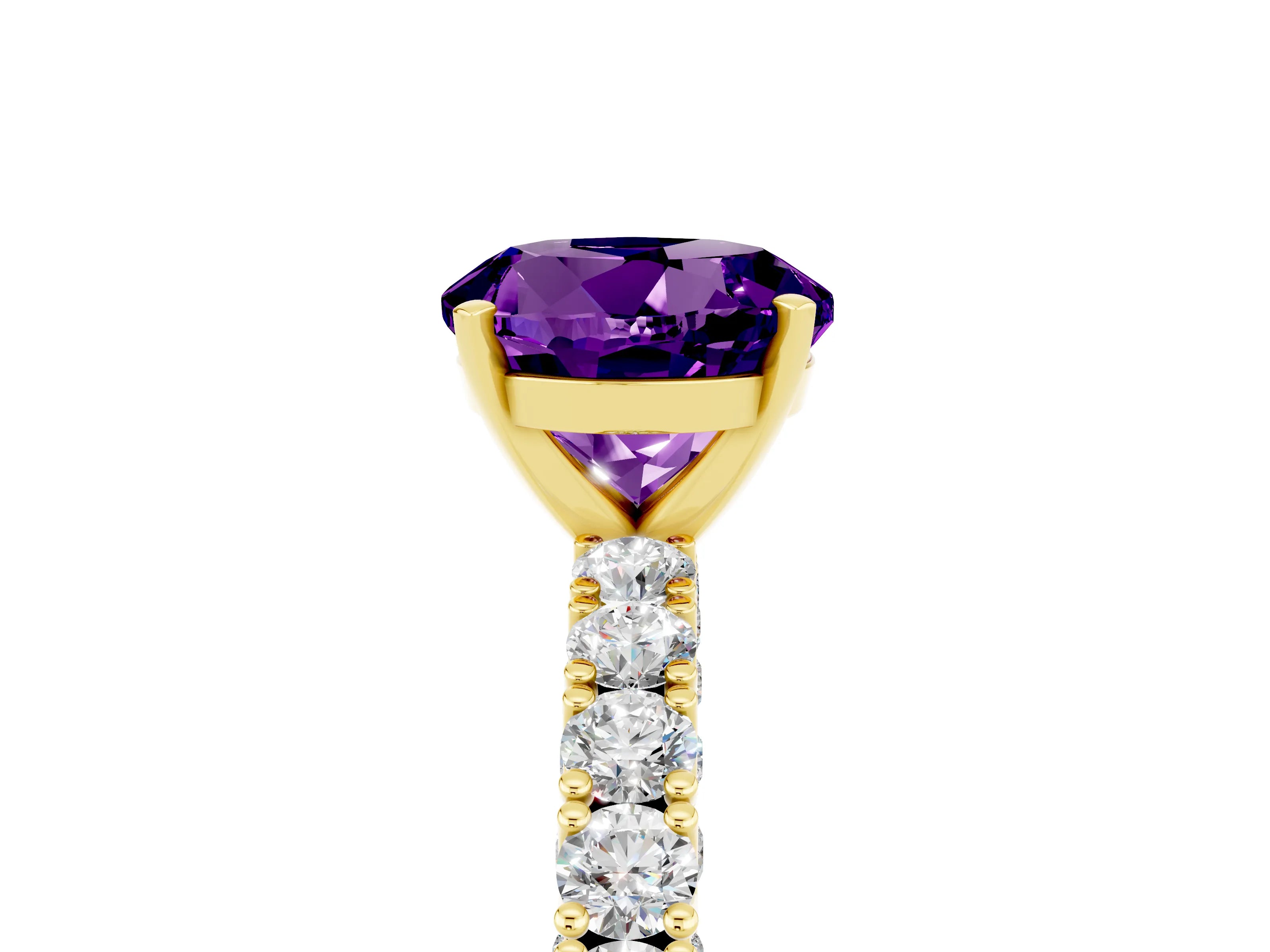 Yellow gold Round Cut Diamond Pavé Band Solitaire Ring with Prong Setting_5