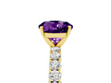 Yellow gold Round Cut Diamond Pavé Band Solitaire Ring with Prong Setting_5