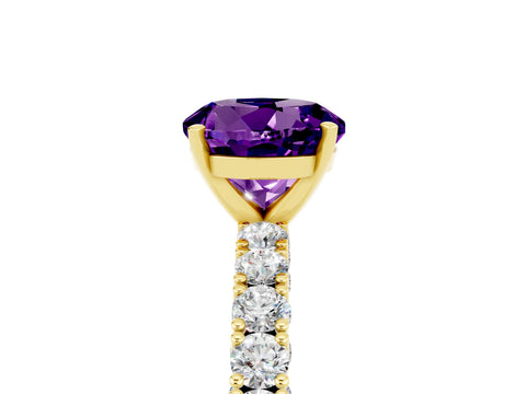 Yellow gold Round Cut Diamond Pavé Band Solitaire Ring with Prong Setting_5