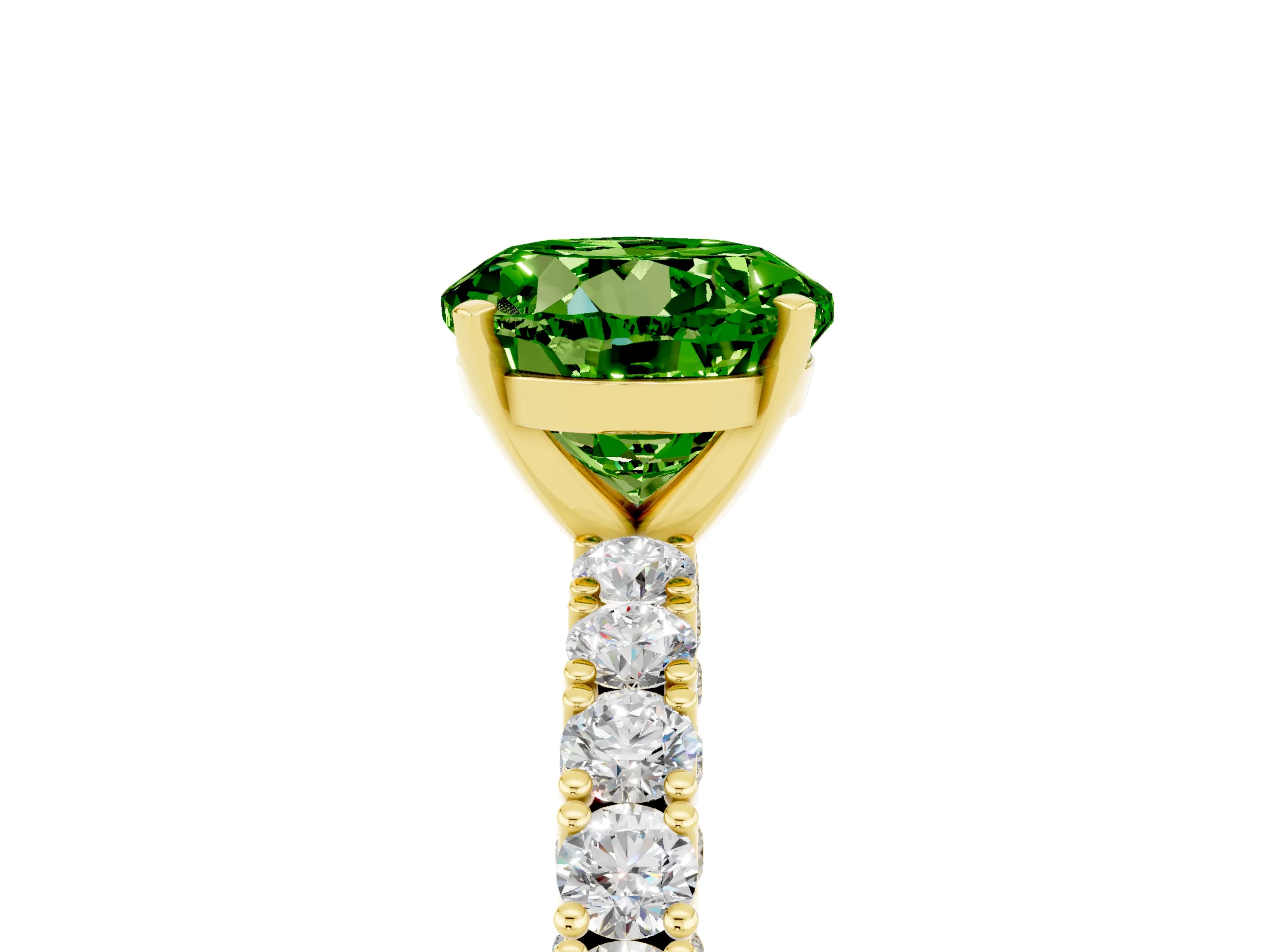 Yellow gold Round Cut Diamond Pavé Band Solitaire Ring with Prong Setting_5