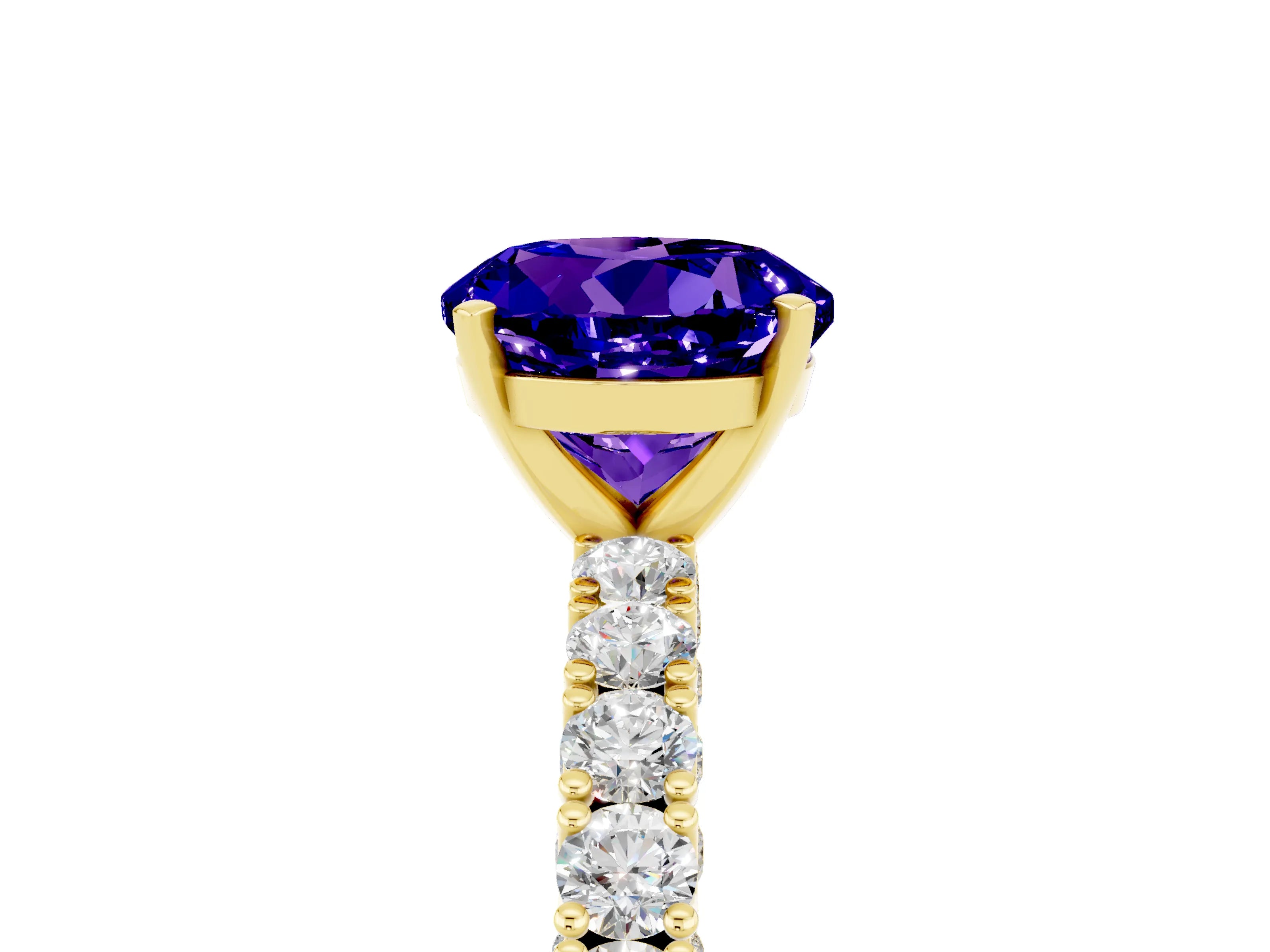 Yellow gold Round Cut Diamond Pavé Band Solitaire Ring with Prong Setting_5