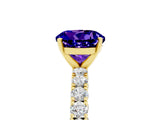 Yellow gold Round Cut Diamond Pavé Band Solitaire Ring with Prong Setting_5