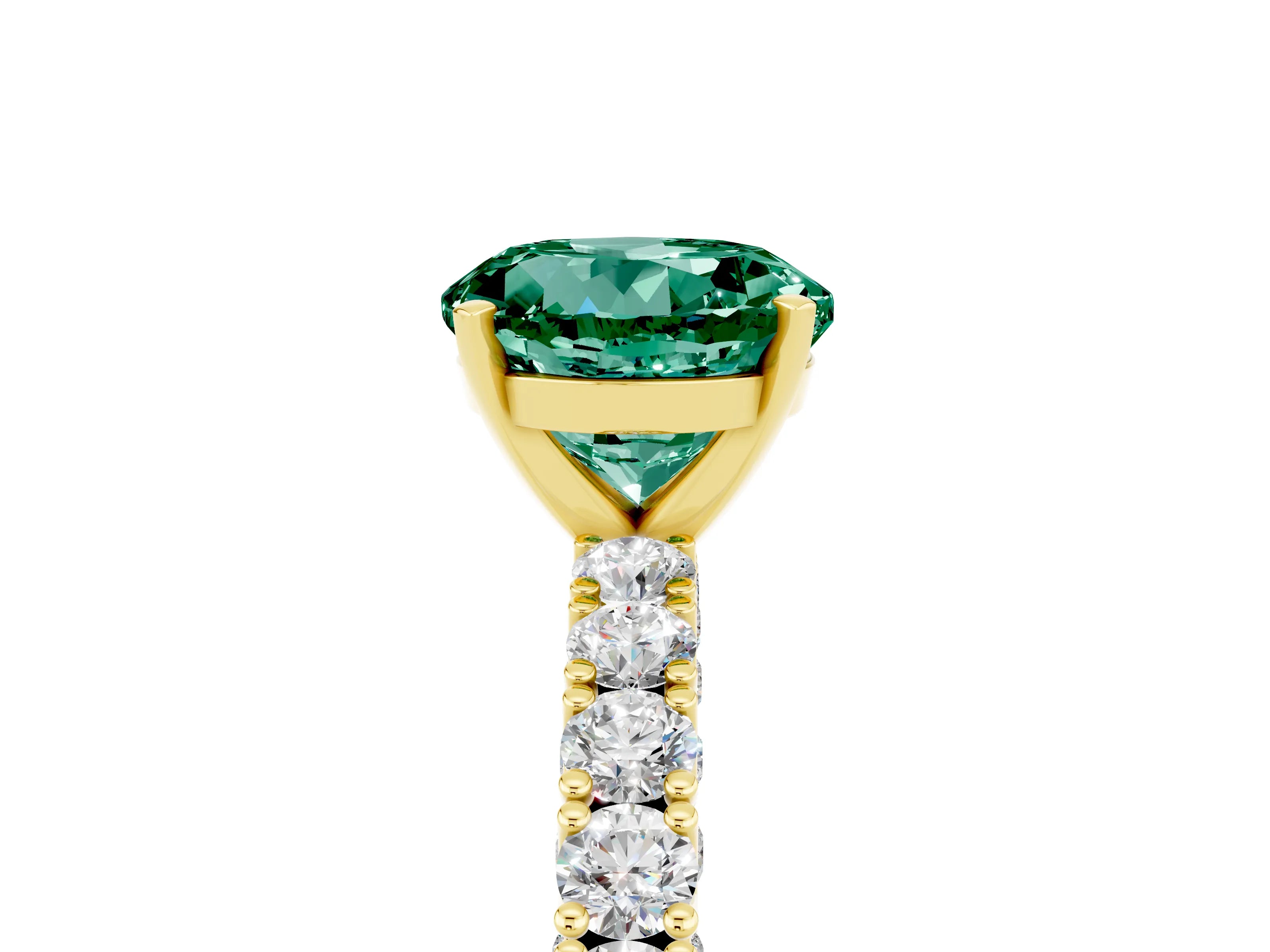 Yellow gold Round Cut Diamond Pavé Band Solitaire Ring with Prong Setting_5