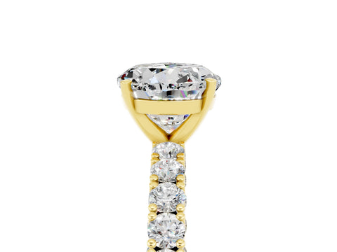 Yellow gold Round Cut Diamond Pavé Band Solitaire Ring with Prong Setting_5