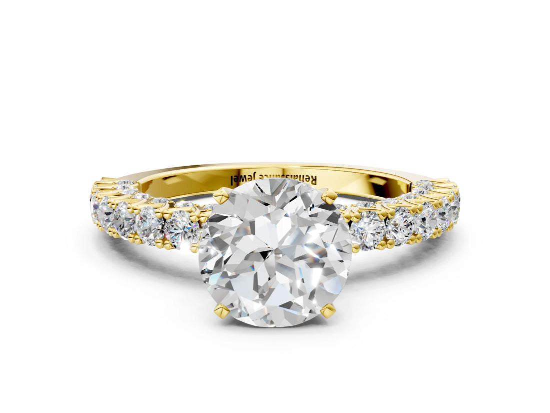 Yellow gold Round Cut Diamond Pavé Band Solitaire Ring with Prong Setting_67