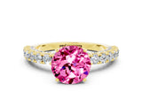 Yellow gold Round Cut Diamond Pavé Band Solitaire Ring with Prong Setting
