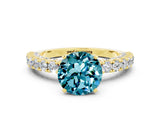 Yellow gold Round Cut Diamond Pavé Band Solitaire Ring with Prong Setting