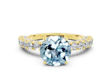Yellow gold Round Cut Diamond Pavé Band Solitaire Ring with Prong Setting