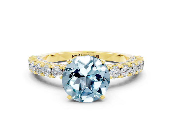Yellow gold Round Cut Diamond Pavé Band Solitaire Ring with Prong Setting