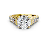 Yellow gold Round Cut Diamond Pavé Band Solitaire with Four-Prong Setting_16