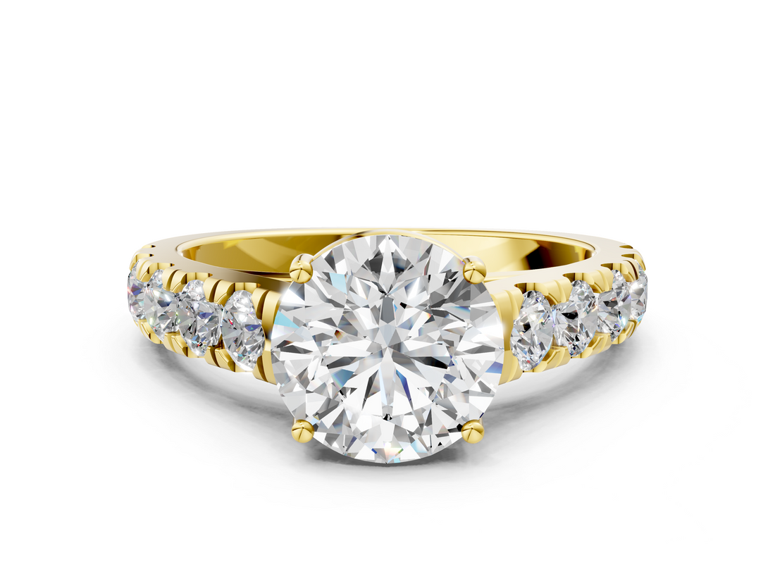 Yellow gold Round Cut Diamond Pavé Band Solitaire with Four-Prong Setting_24