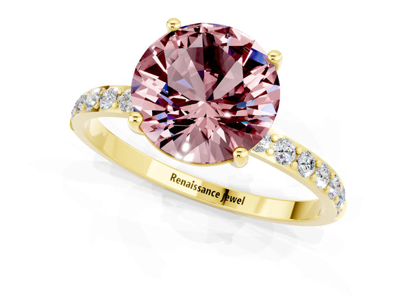 Yellow gold Round Cut Diamond Pavé Band with Six-Prong Setting