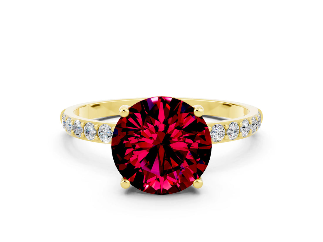 Yellow gold Round Cut Diamond Pavé Band with Six-Prong Setting