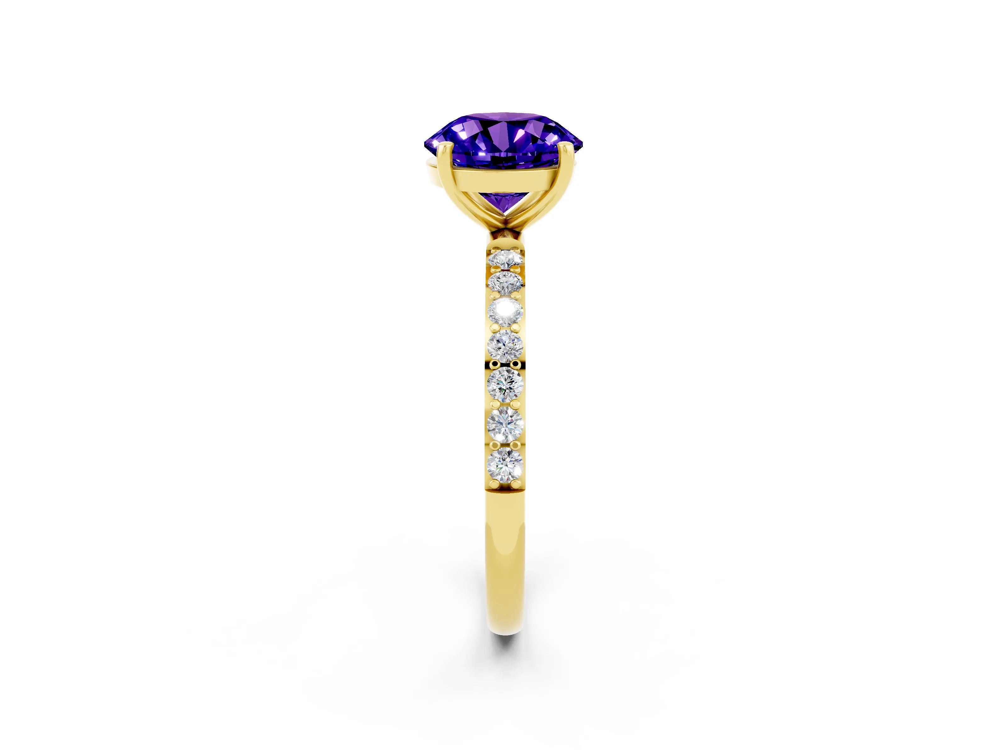 Yellow gold Round Cut Diamond Pavé Band with Six-Prong Setting_2