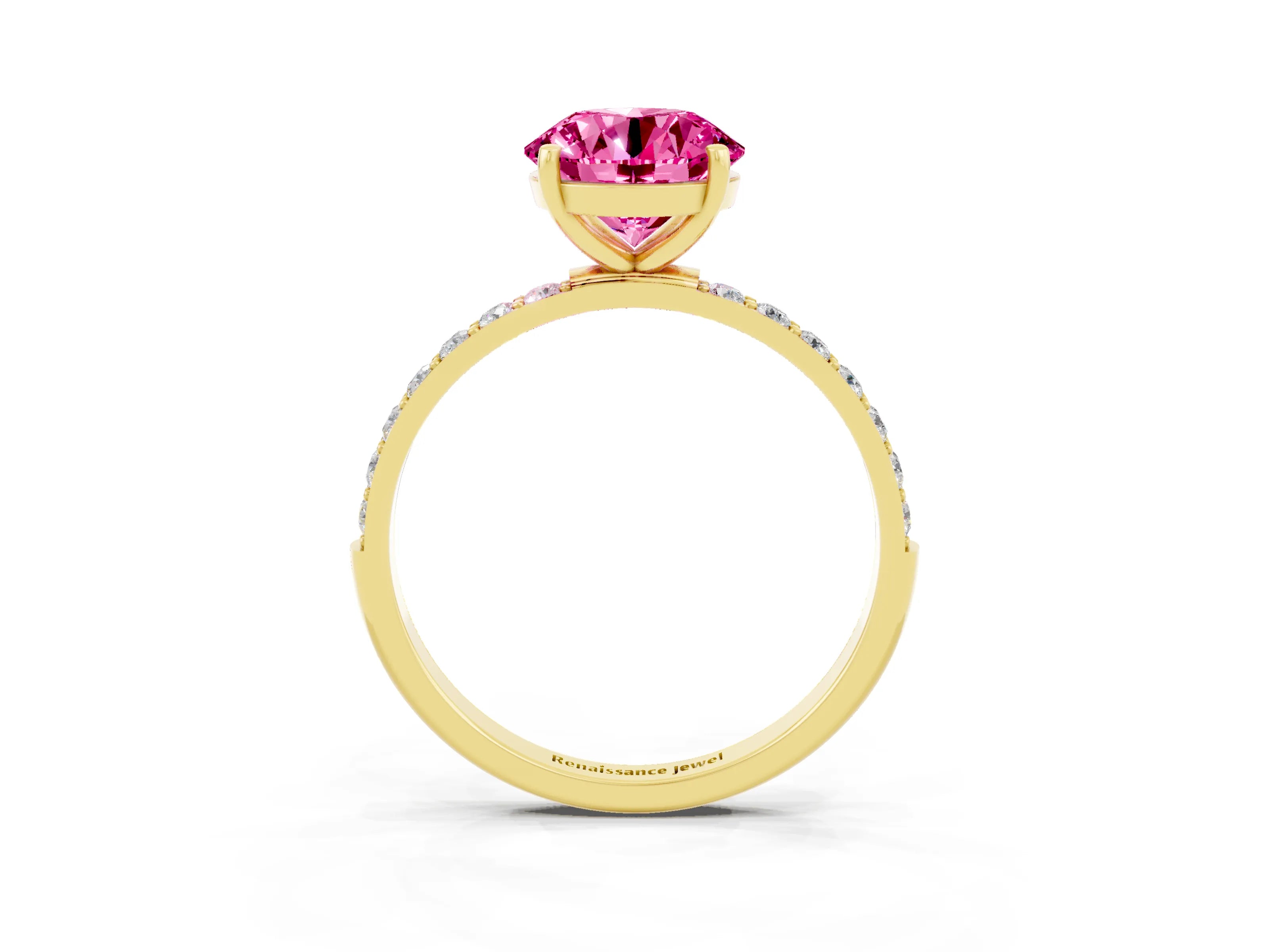 Yellow gold Round Cut Diamond Pavé Band with Six-Prong Setting_3