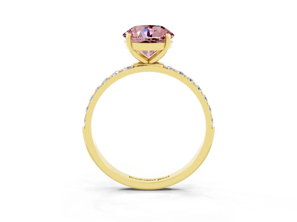Yellow gold Round Cut Diamond Pavé Band with Six-Prong Setting