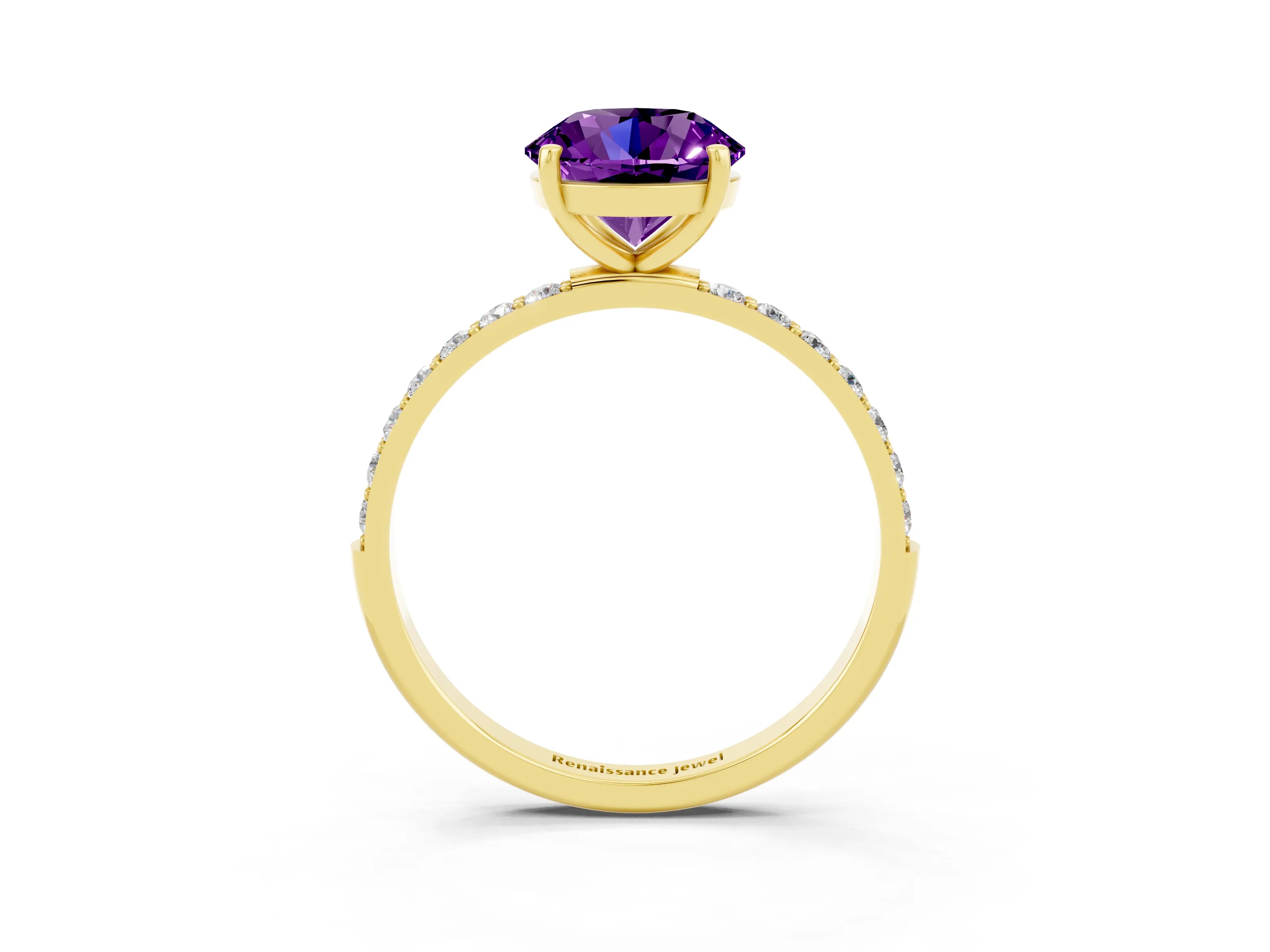 Yellow gold Round Cut Diamond Pavé Band with Six-Prong Setting_3