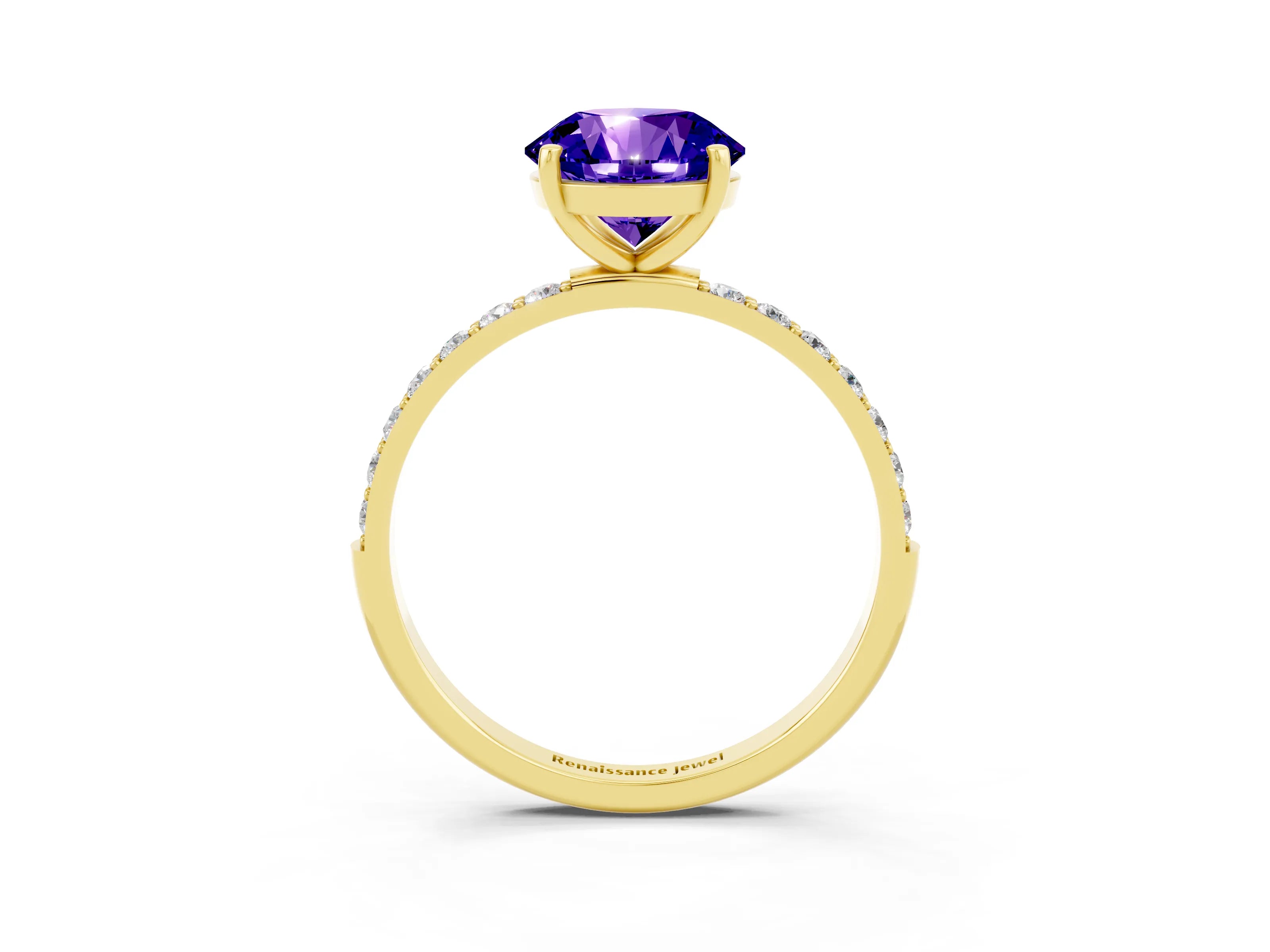 Yellow gold Round Cut Diamond Pavé Band with Six-Prong Setting_3