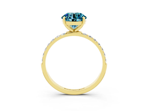 Yellow gold Round Cut Diamond Pavé Band with Six-Prong Setting