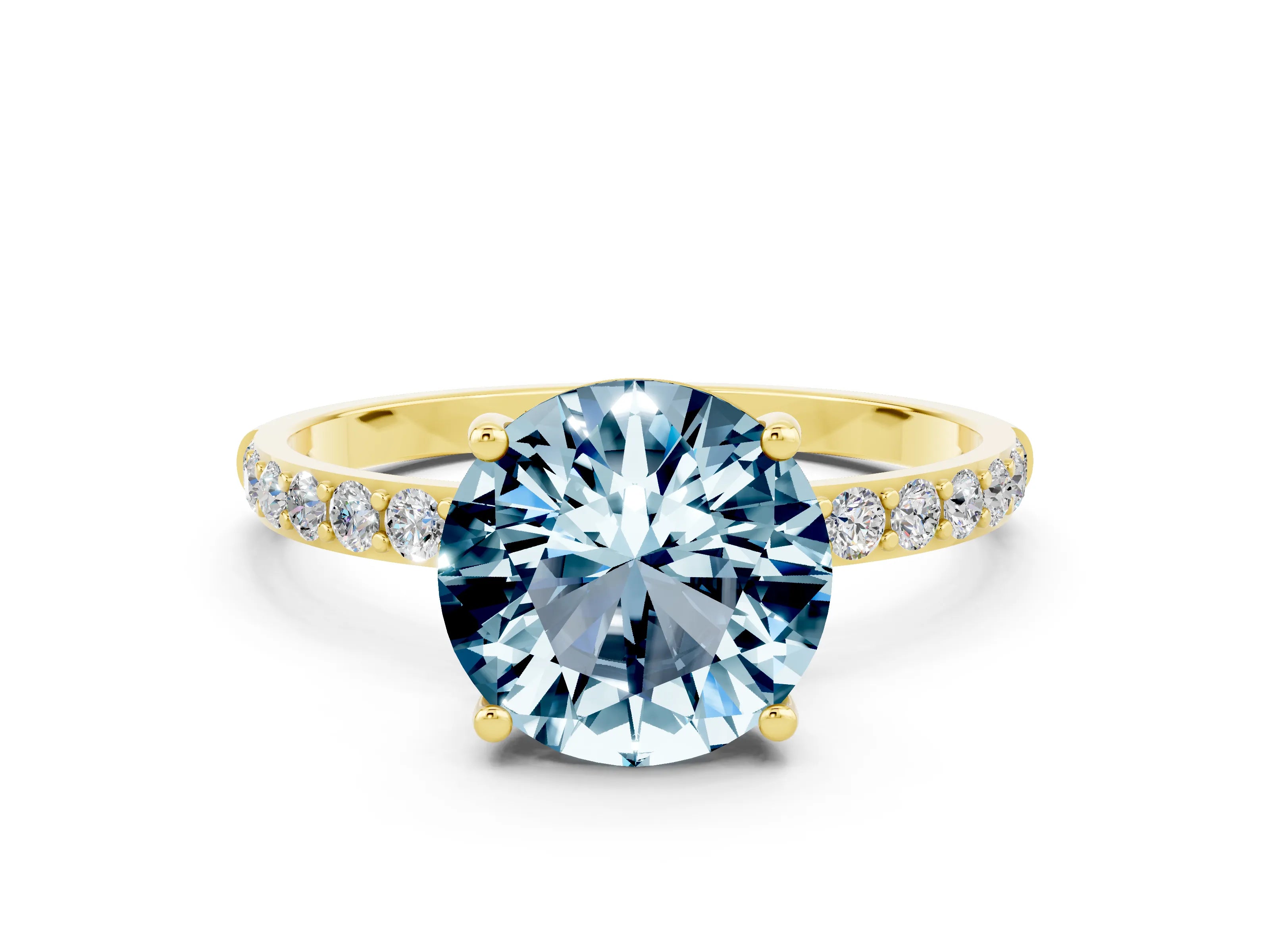 Yellow gold Round Cut Diamond Pavé Band with Six-Prong Setting