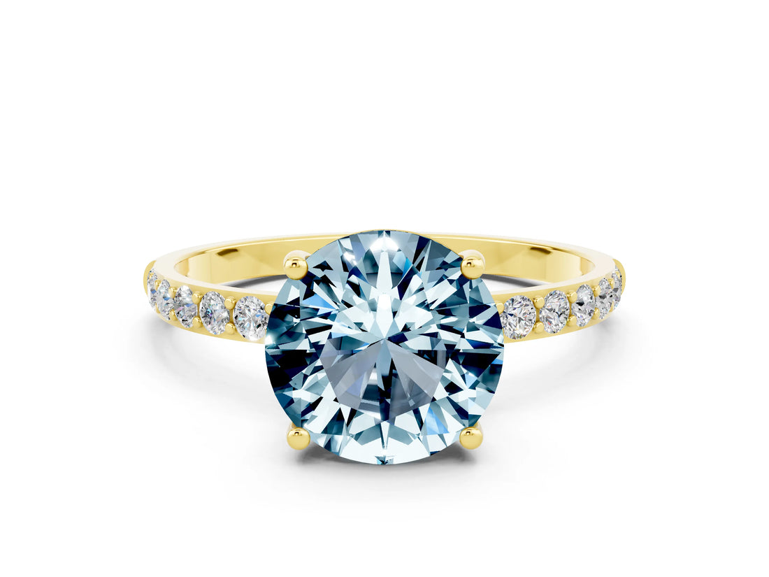 Yellow gold Round Cut Diamond Pavé Band with Six-Prong Setting