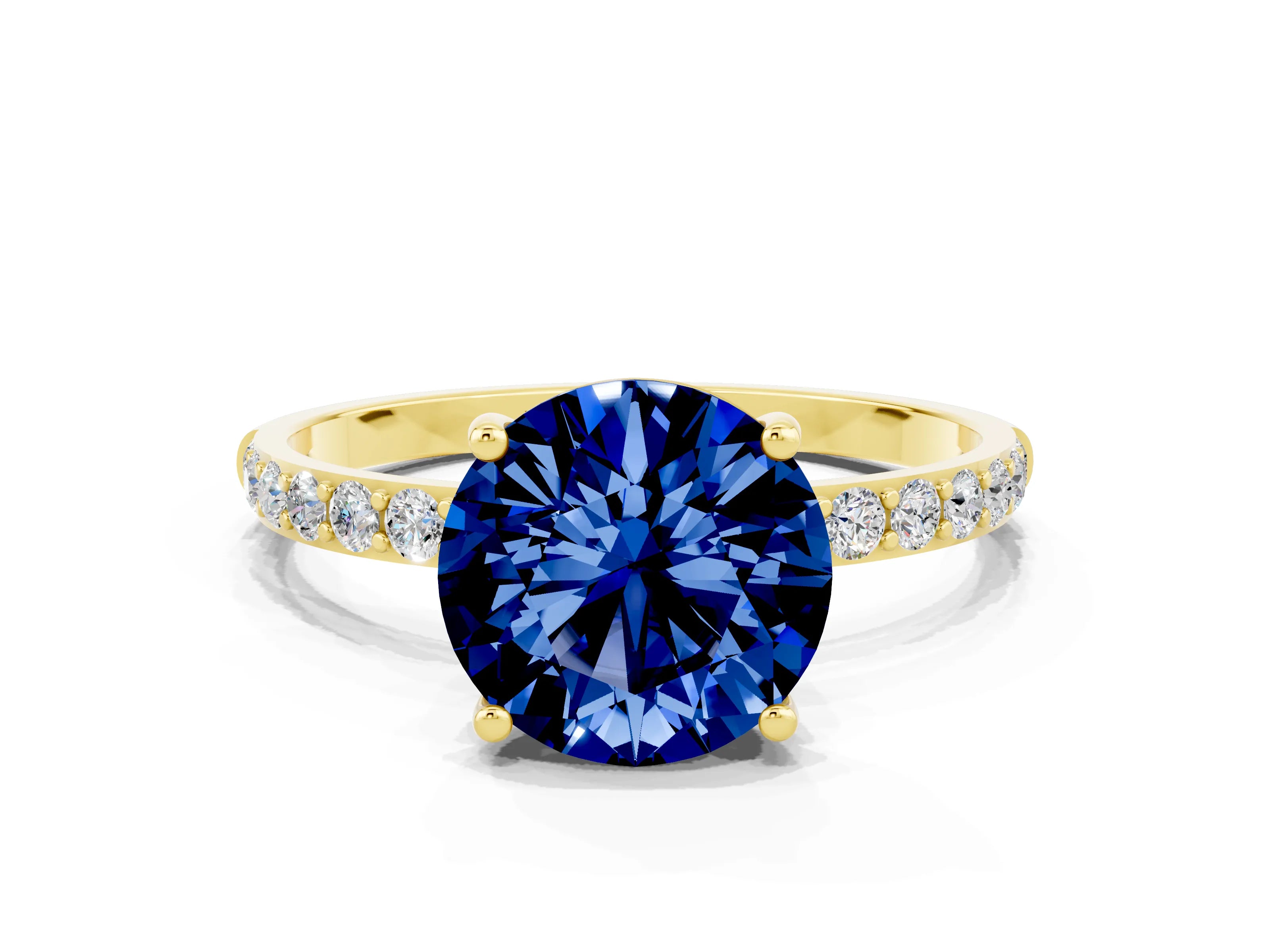 Yellow gold Round Cut Diamond Pavé Band with Six-Prong Setting
