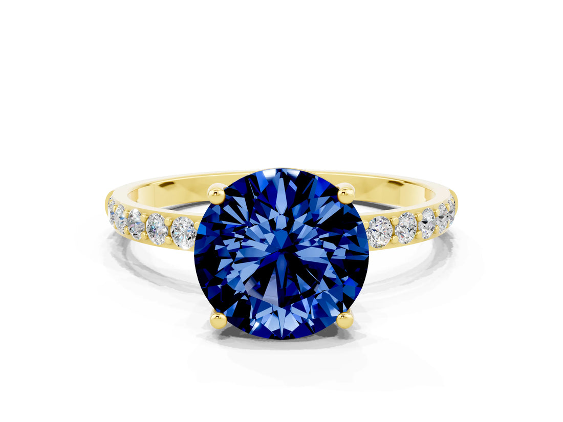 Yellow gold Round Cut Diamond Pavé Band with Six-Prong Setting