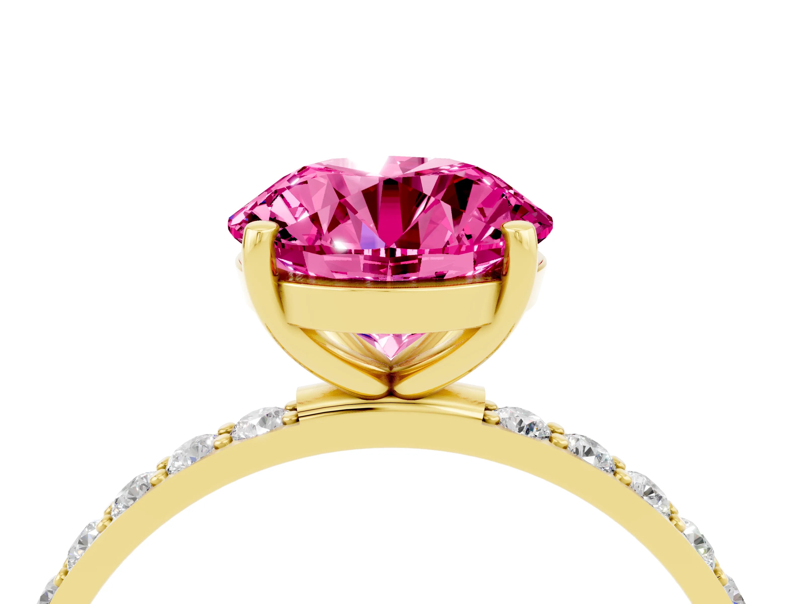 Yellow gold Round Cut Diamond Pavé Band with Six-Prong Setting_4