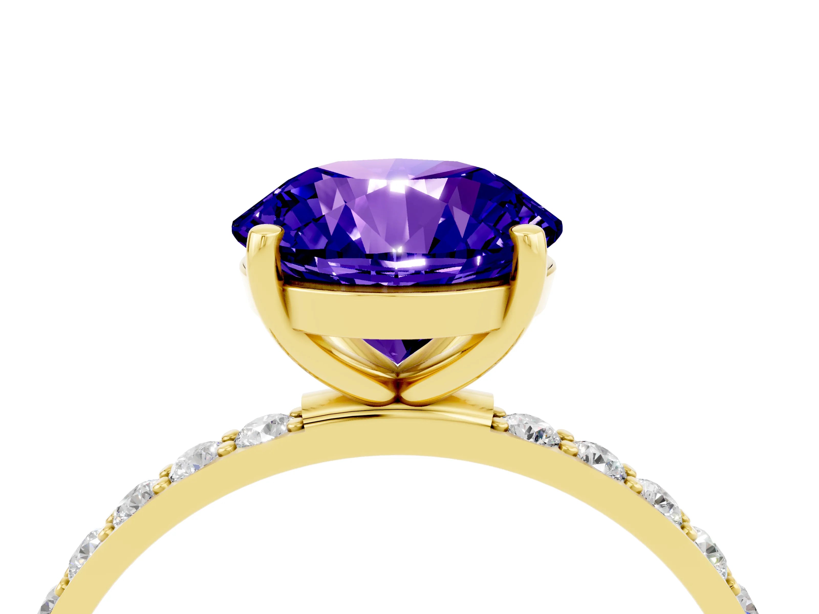 Yellow gold Round Cut Diamond Pavé Band with Six-Prong Setting_4
