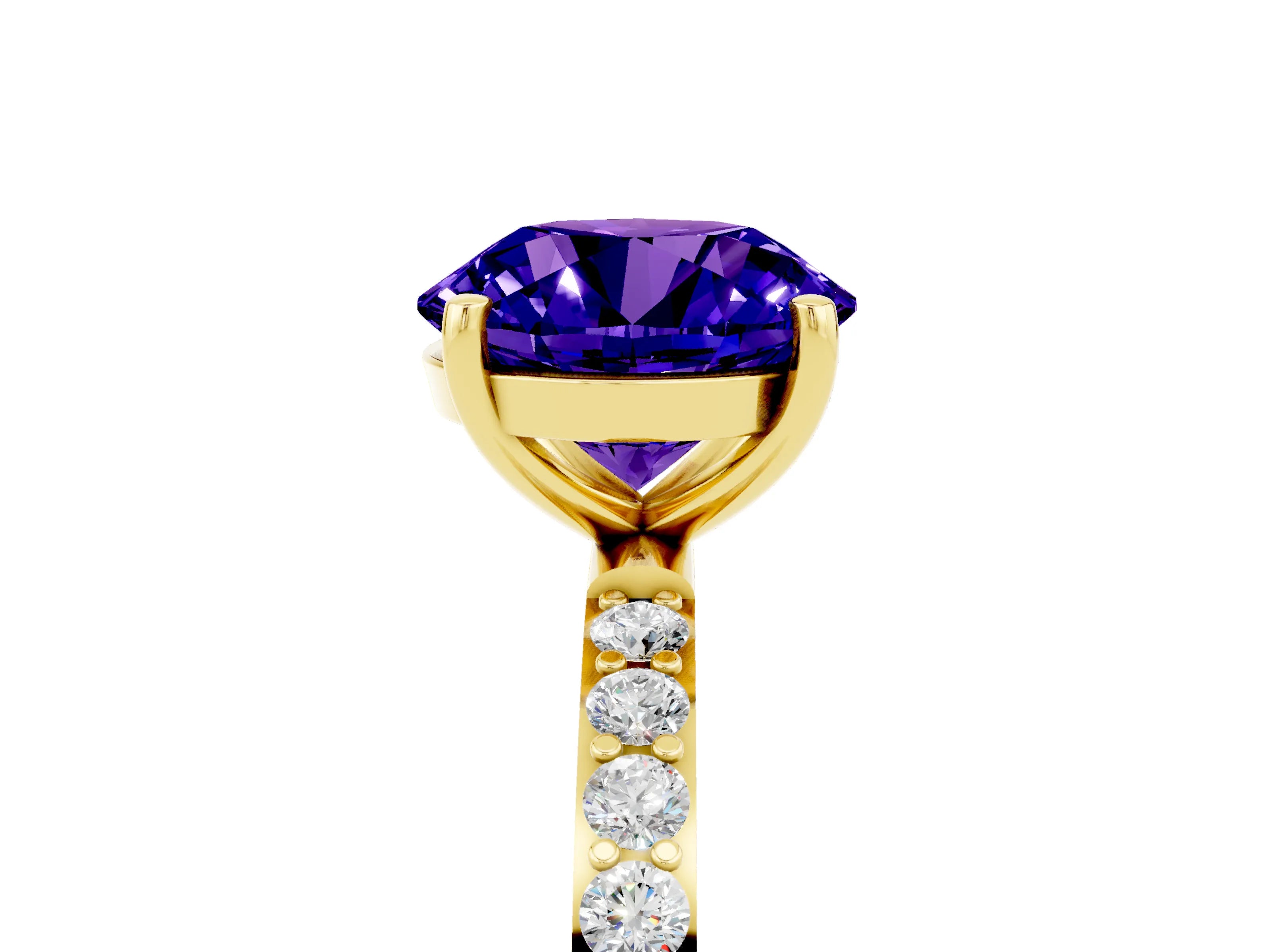 Yellow gold Round Cut Diamond Pavé Band with Six-Prong Setting_5