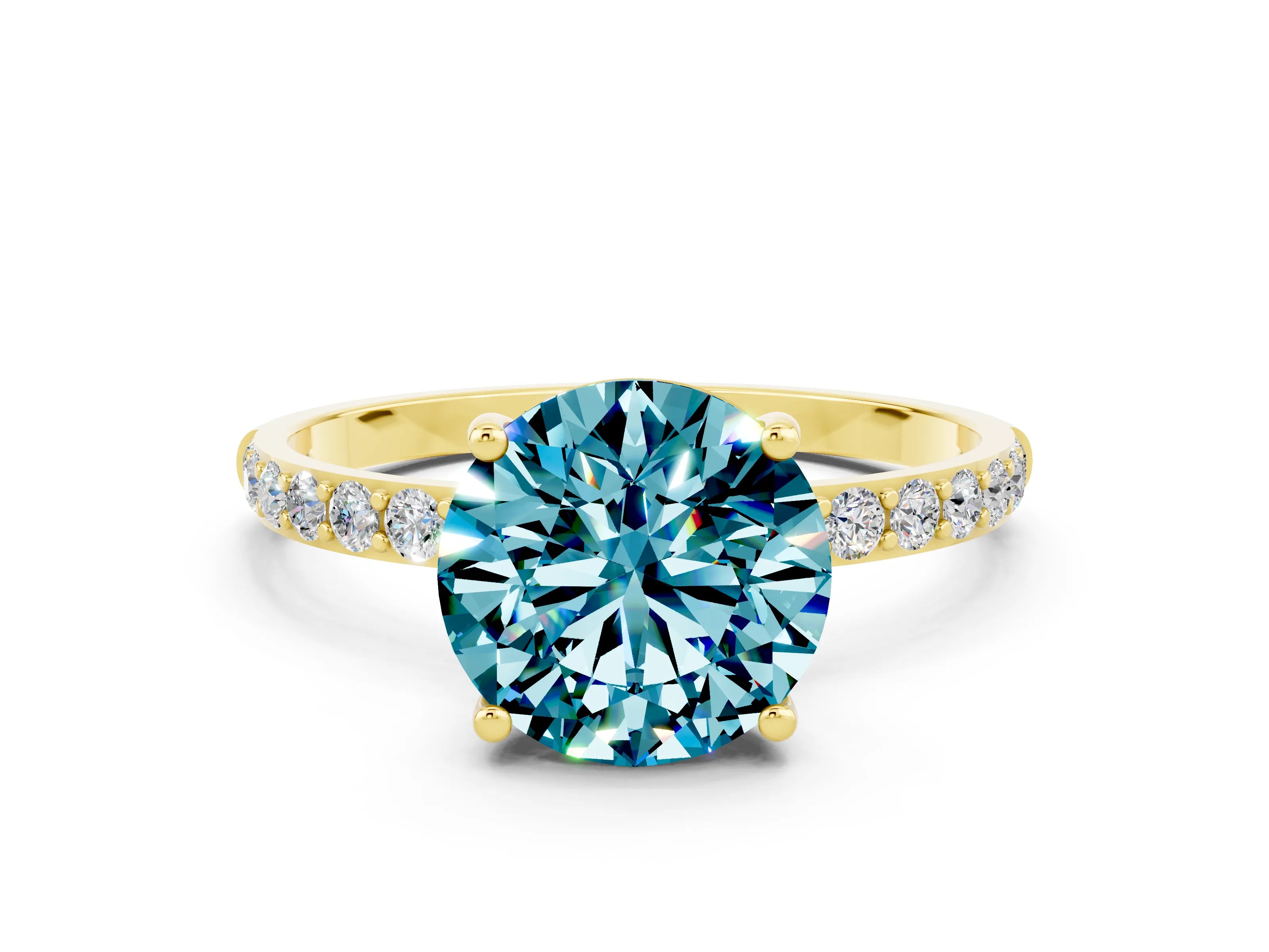 Yellow gold Round Cut Diamond Pavé Band with Six-Prong Setting