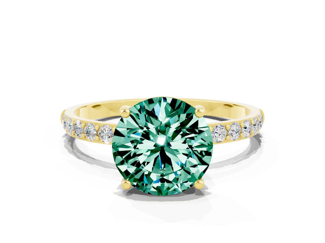 Yellow gold Round Cut Diamond Pavé Band with Six-Prong Setting